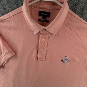 Faconnable Large Orange Knit Mesh Polo Shirt Short Sleeve Logo Embroidered Men